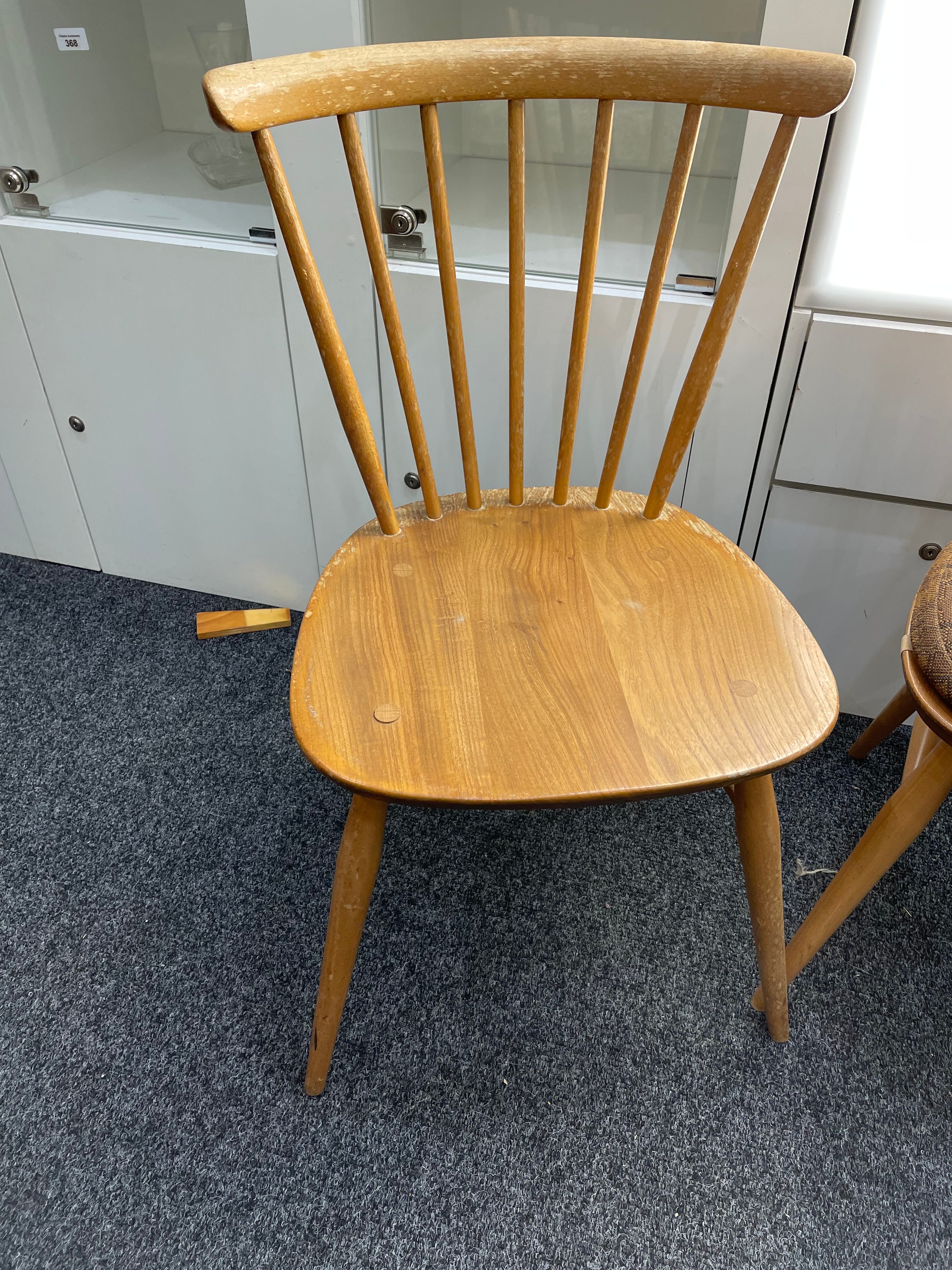 3 Ercol mid century stick back chairs with original stickers - Image 3 of 4