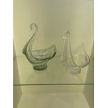 2 large cut glass swans