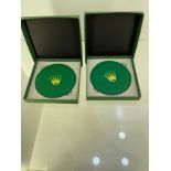 Pair of Swiss Rolex drink coasters