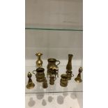 Collection of brass tankards and bells and brass vintage frogs