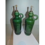 2 olive oil glazed pottery decanters