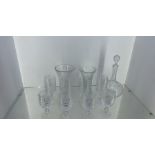 2 decanters with crystal glasses and shot glasses