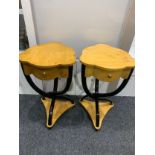 Pair of art deco blond burr walnut side tables , ( from art deco hotel vienna)