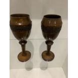 Pair of delicatley carved ornate wooden goblets