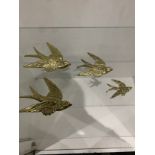 Set of 5 wall hanging swallows in Brass