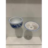 Marked and signed blue and white fine china plant pot and stand