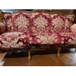 3 piece carved front room sofa set with red floral pattern