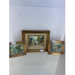 3 Oil paintings in matching guided gold frames of Paris street scenes - signed O.Man