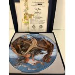 G.A HOOVER FINE CHINA PLATE WITH MEDIEVAL SCENE OF LADY ON THE SEA IN A BOAT. MINT IN BOX WITH