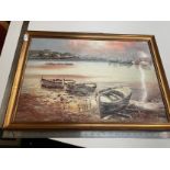 Oil on canvas dock yard signed