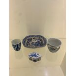 Selection of blue and white willow pattern and others