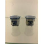 PAIR OF SMALL BLUE & WHITE CHINA POTS UNSIGNED.