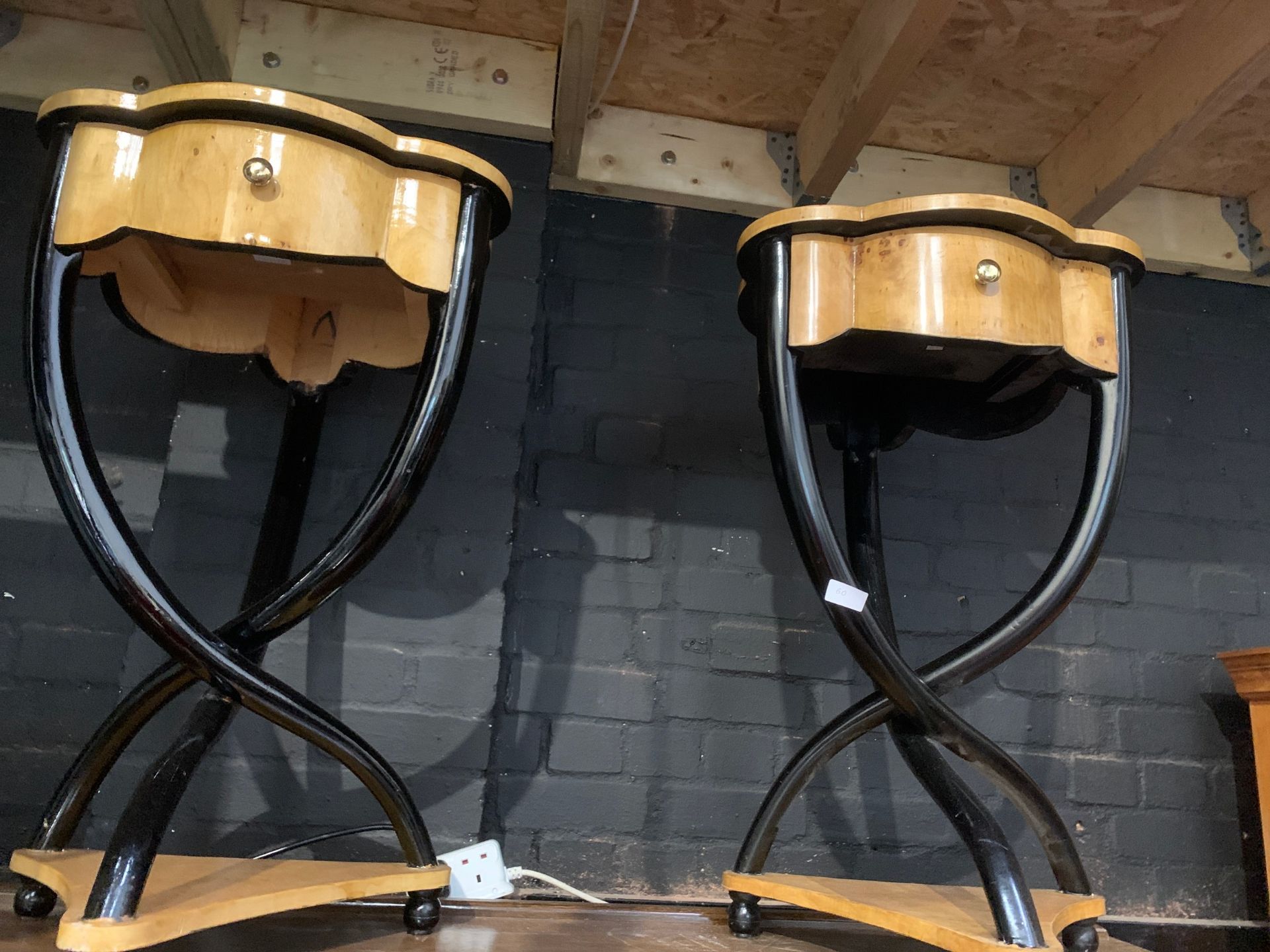 Pair of art deco blond burr walnut side tables , ( from art deco hotel vienna)