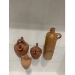 3 terrcotor jugs and anntique water bottle
