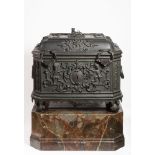 Museum-Quality Courtly Iron Chest with Original Base Dated 1735