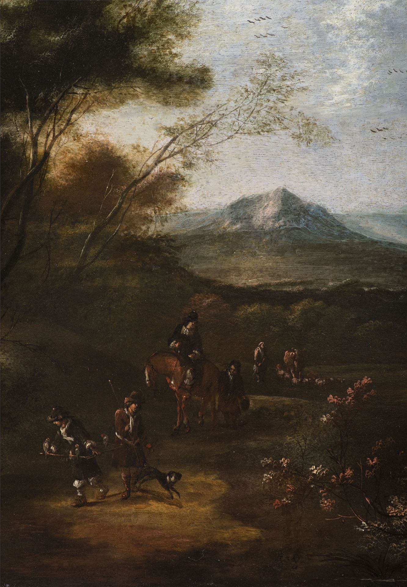 17th century Flemish monogrammer, Falconry in the Mountainous Landscape - Bild 2 aus 3