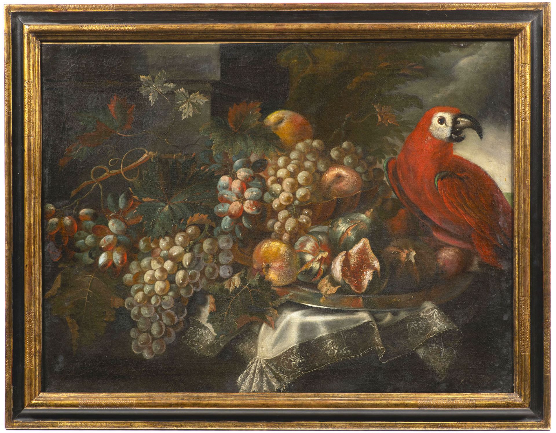 Maximilian Pfeiler (1656–1746), Still Life with Grapes and Parrot