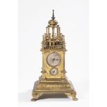 Heavy Brass Gilt Mantel Clock with Silver Plated Dials, 2nd half 19th century