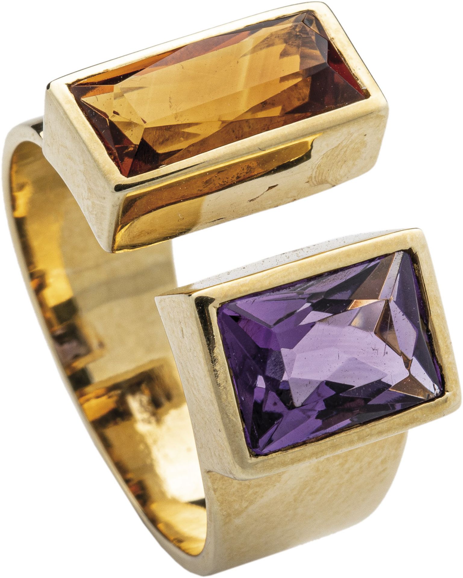 Gelbgoldring mit Amethyst und Citrin