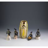 Vase und 4 afrikanische Figuren