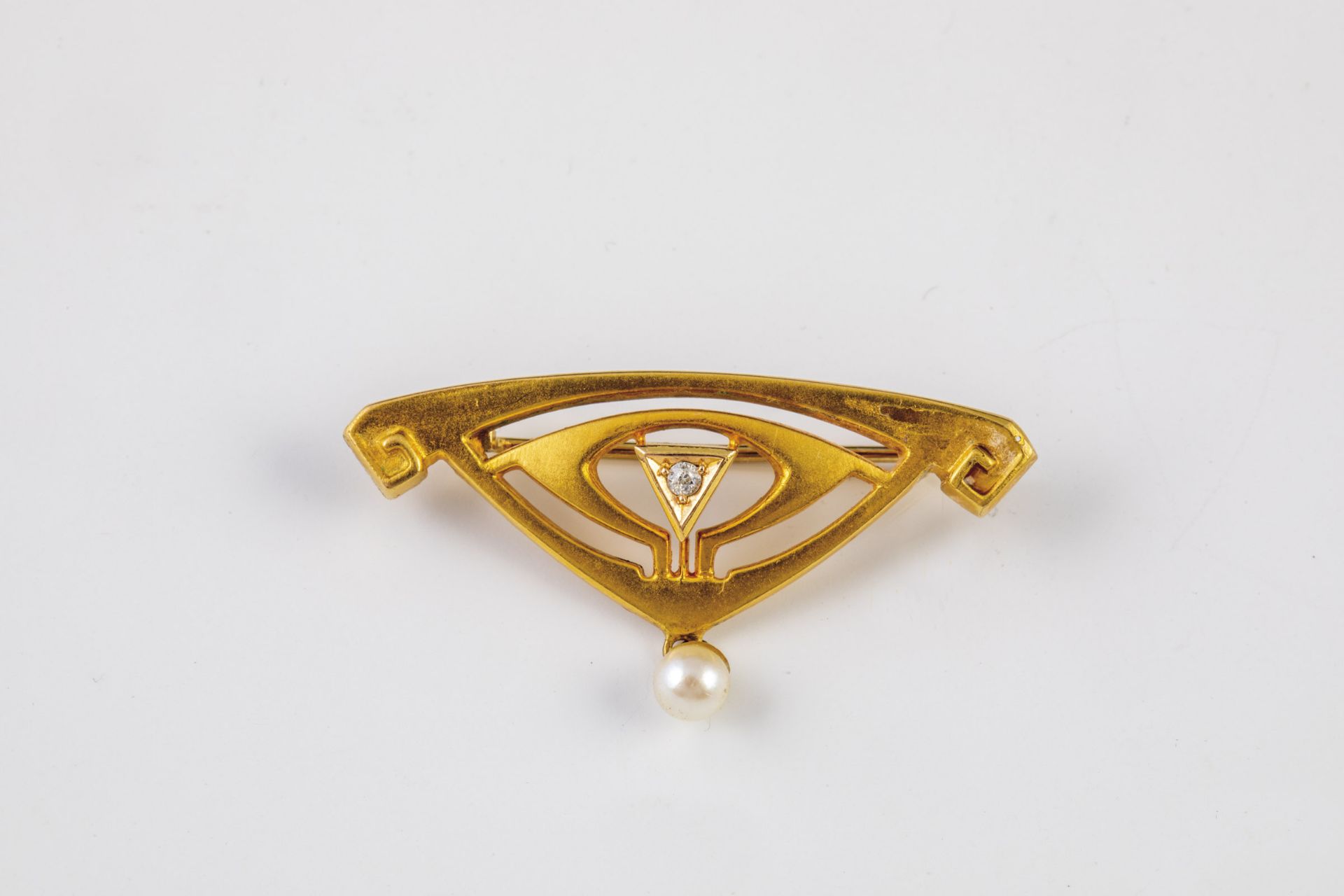 Art-Nouveau Brosche mit Diamant und Perle