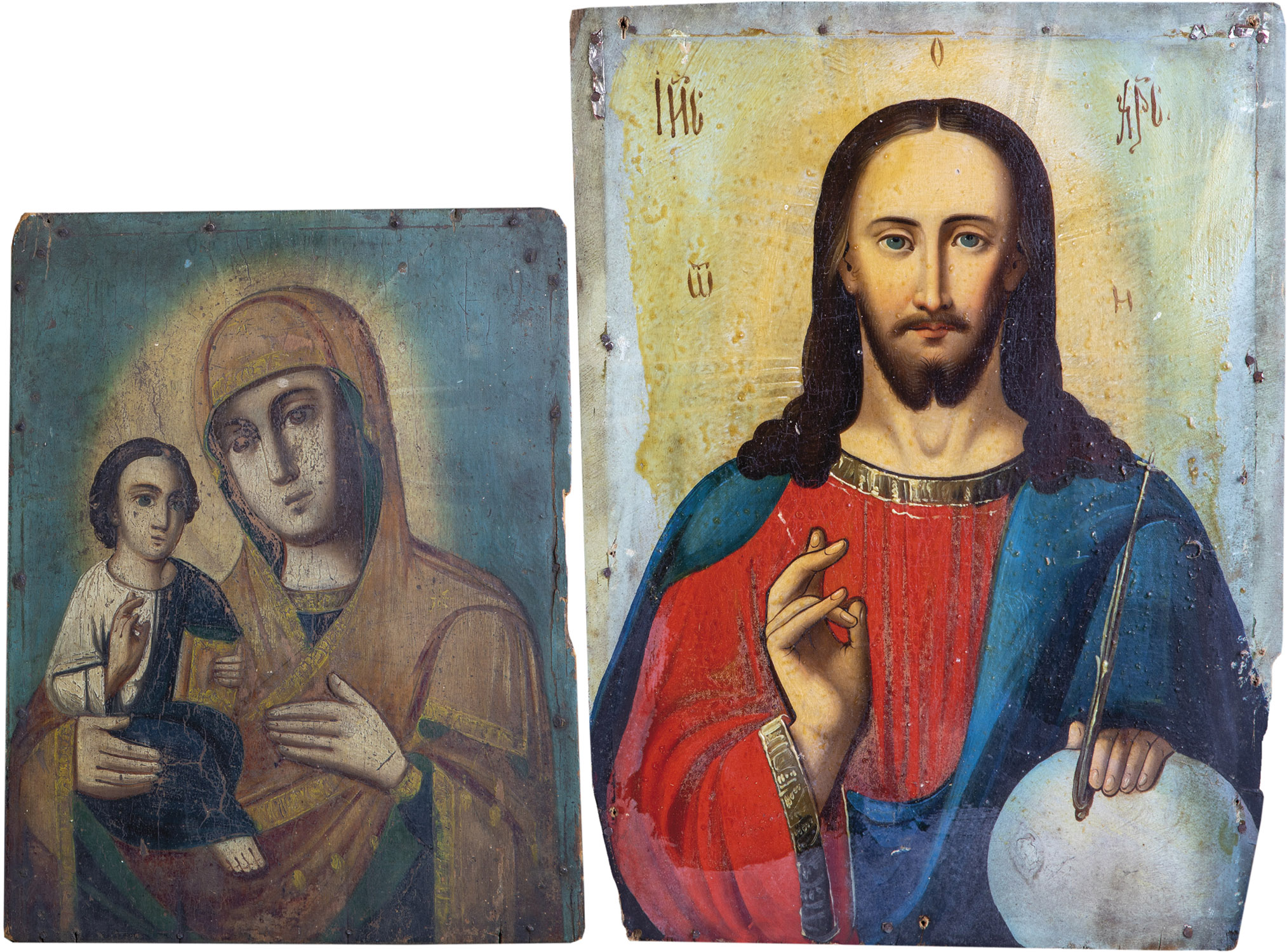 Two icons: Christ Pantocrator and Mother of God Right Handed