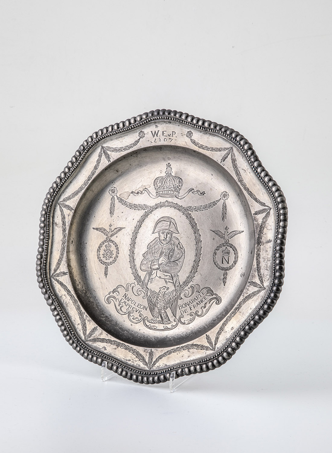 Pewter plate with Napoleon Bonaparte