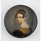 Round lidded box with portrait of lady
