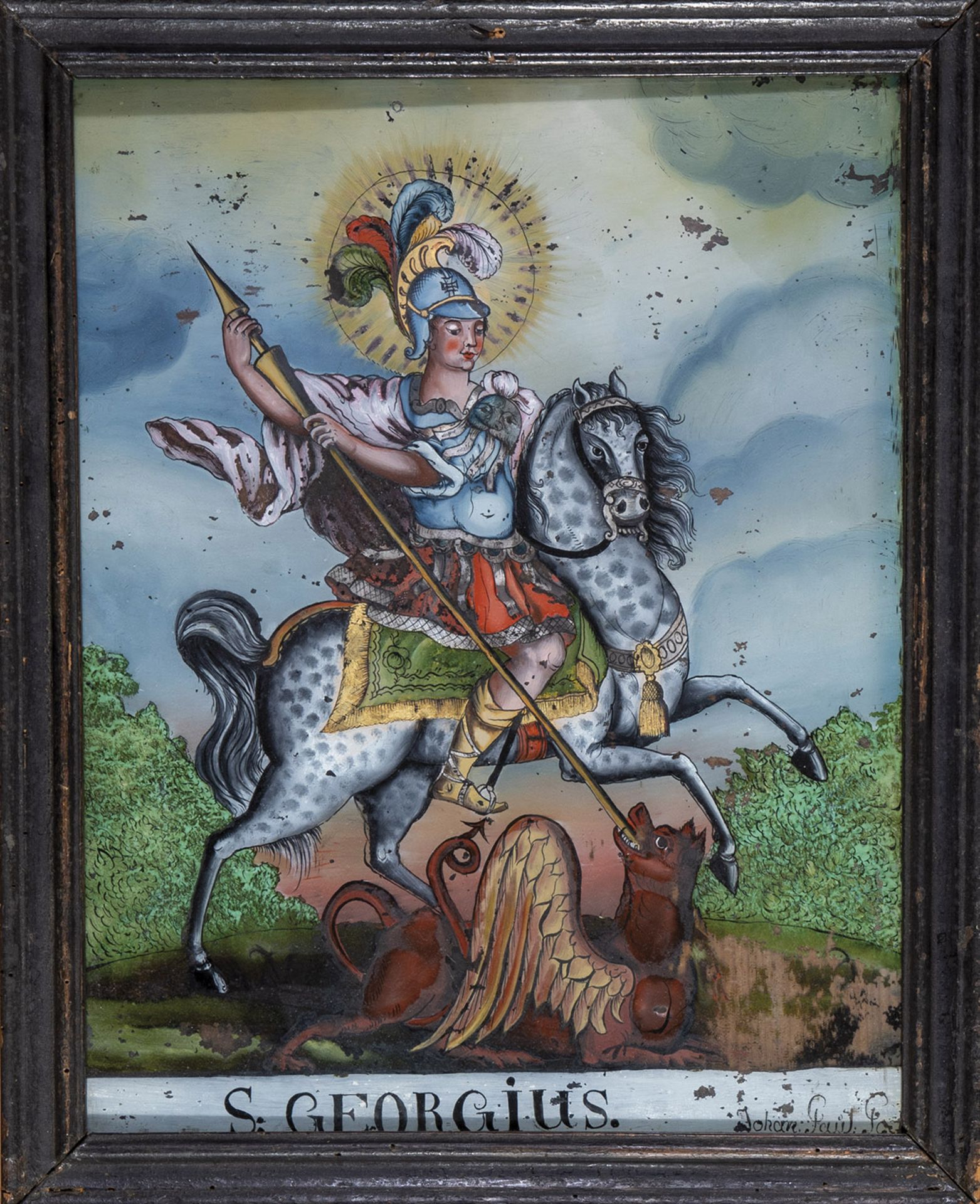 reverse glass painting with St. George