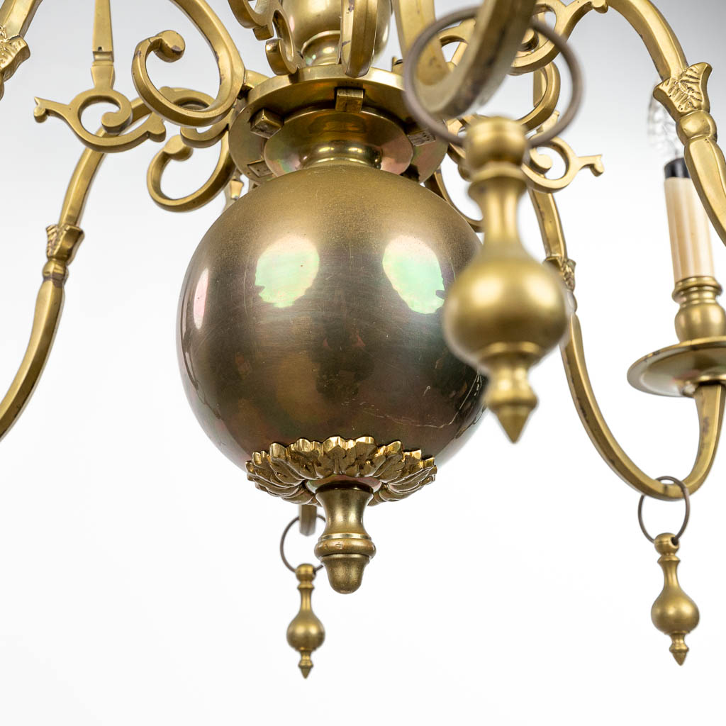 A chandelier in Flemish style and made of bronze by Brondel in Bruges. (H:47cm) - Image 6 of 9