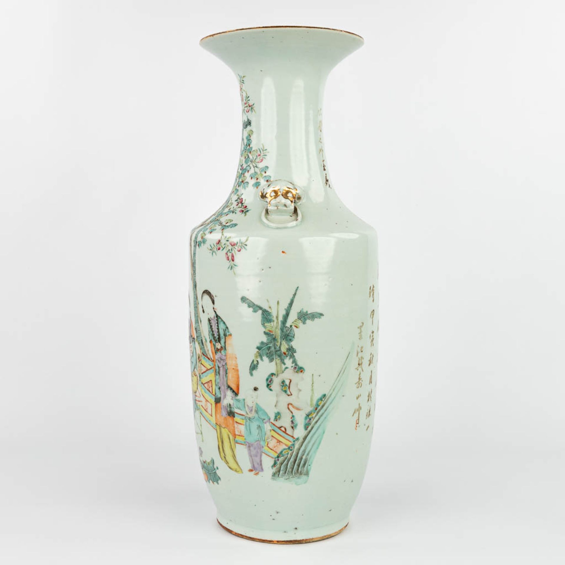 A Chinese vase made of porcelain decorated with ladies at a table. (H:57,5cm) - Image 6 of 14