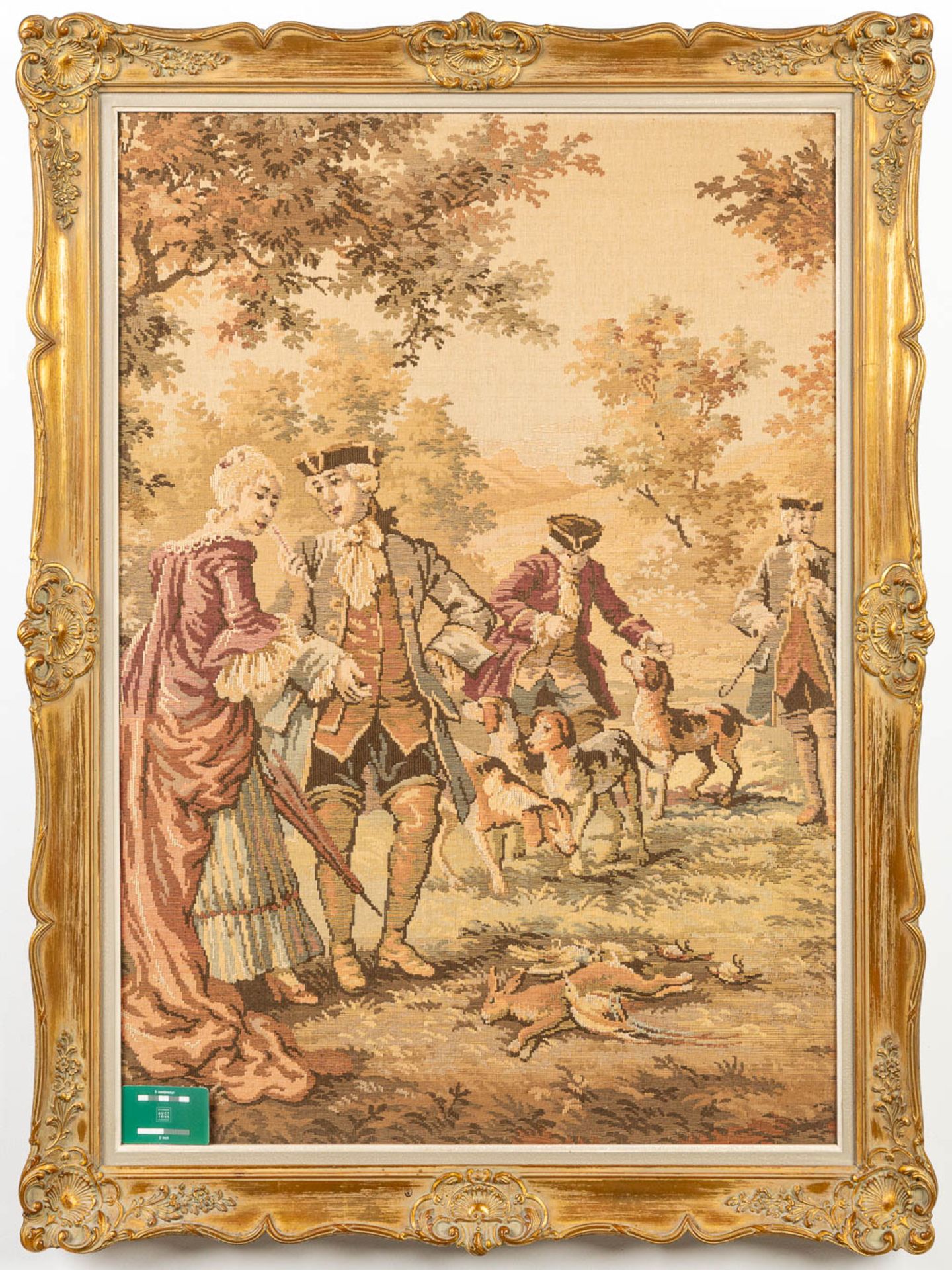 A tapestery 'The Hunt', framed in a wood frame. (H:98cm) - Image 3 of 8