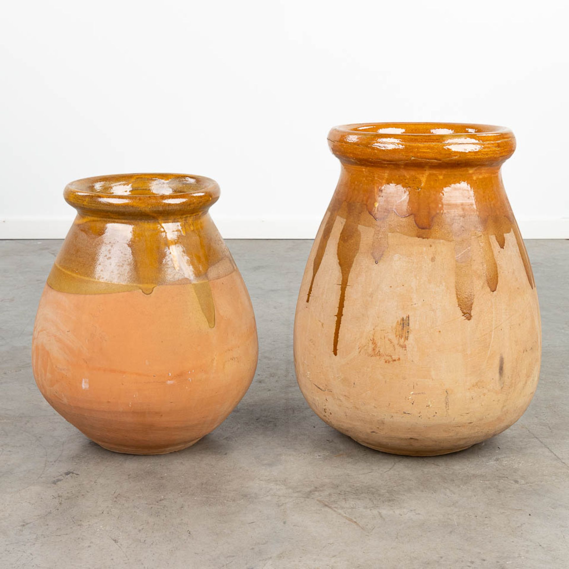A set of 2 'Biot' pots, made of glazed earthenware. France. (H:52cm) - Image 2 of 9