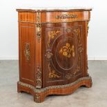A one door cabinet decorated with marquetry inlay and mounted with bronze and a marble top. (H:102cm