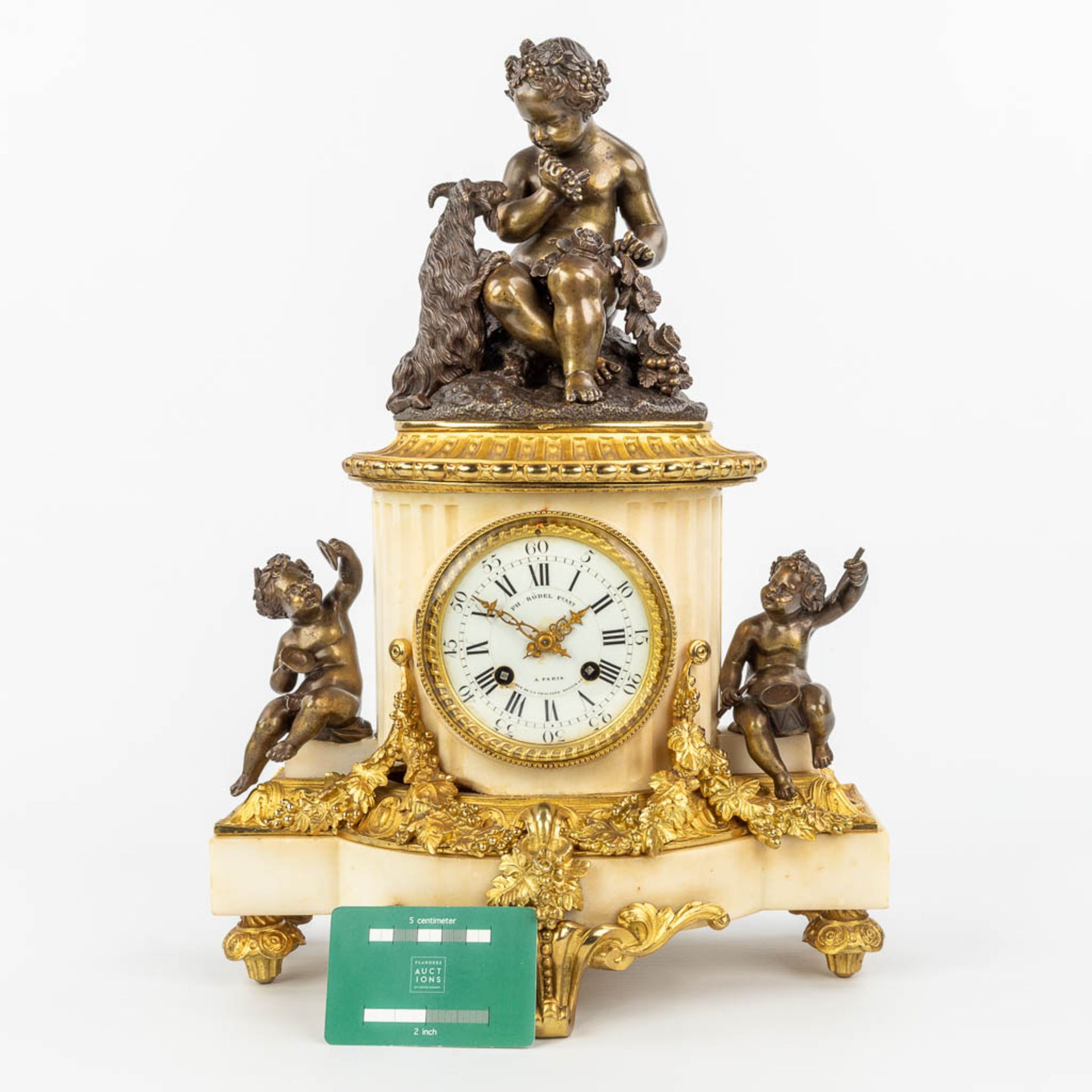 A clock made of marble and decorated with gilt and patinated bronze in Louis XVI style. (H:42cm) - Image 12 of 12