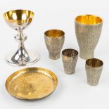A chalice made of silver and marked Billaux Grossé, Brussels and 5 pieces of silver-plated Holy Mass