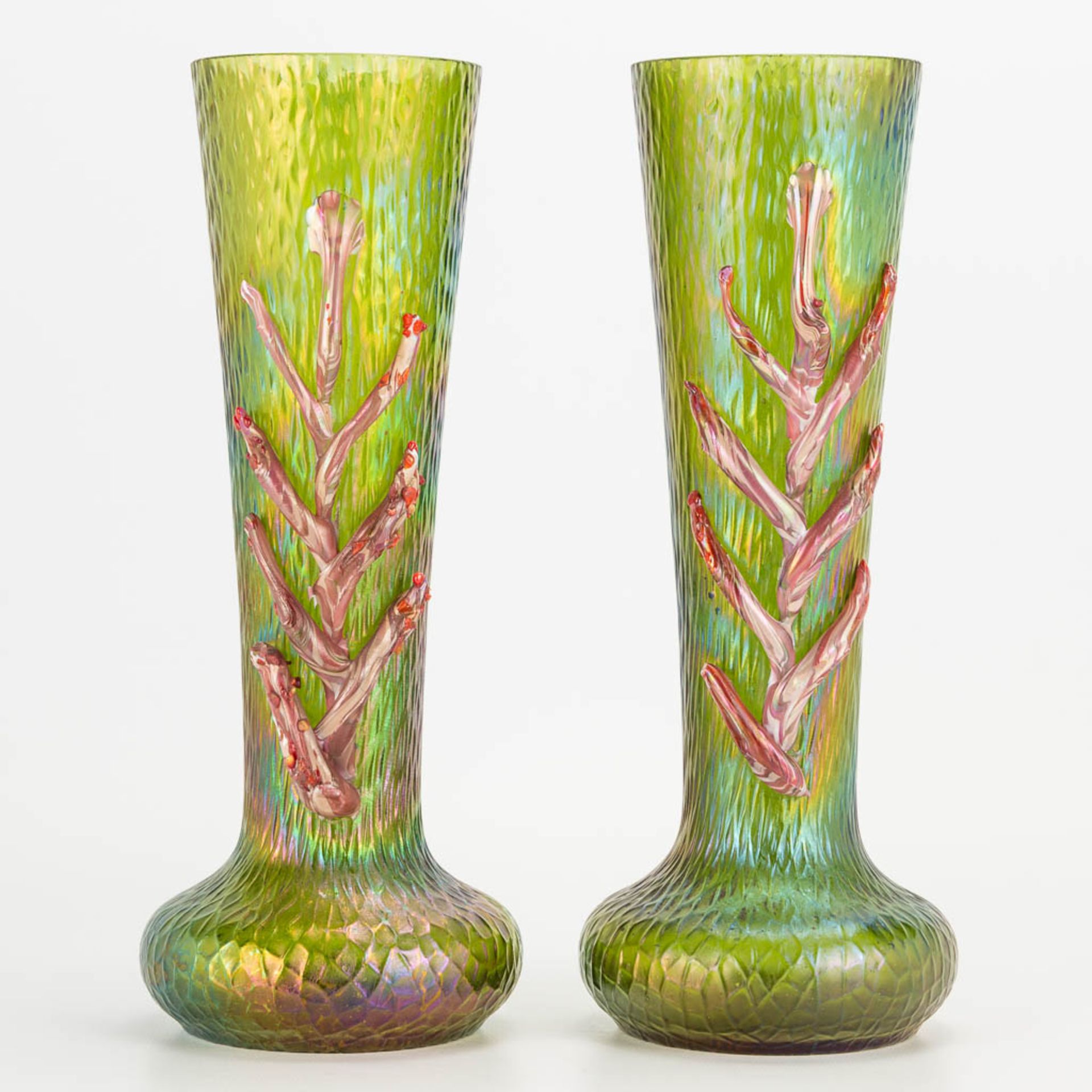 Pallme Kšnig a pair of p‰te de verre vases in art nouveau style. (H:27cm)