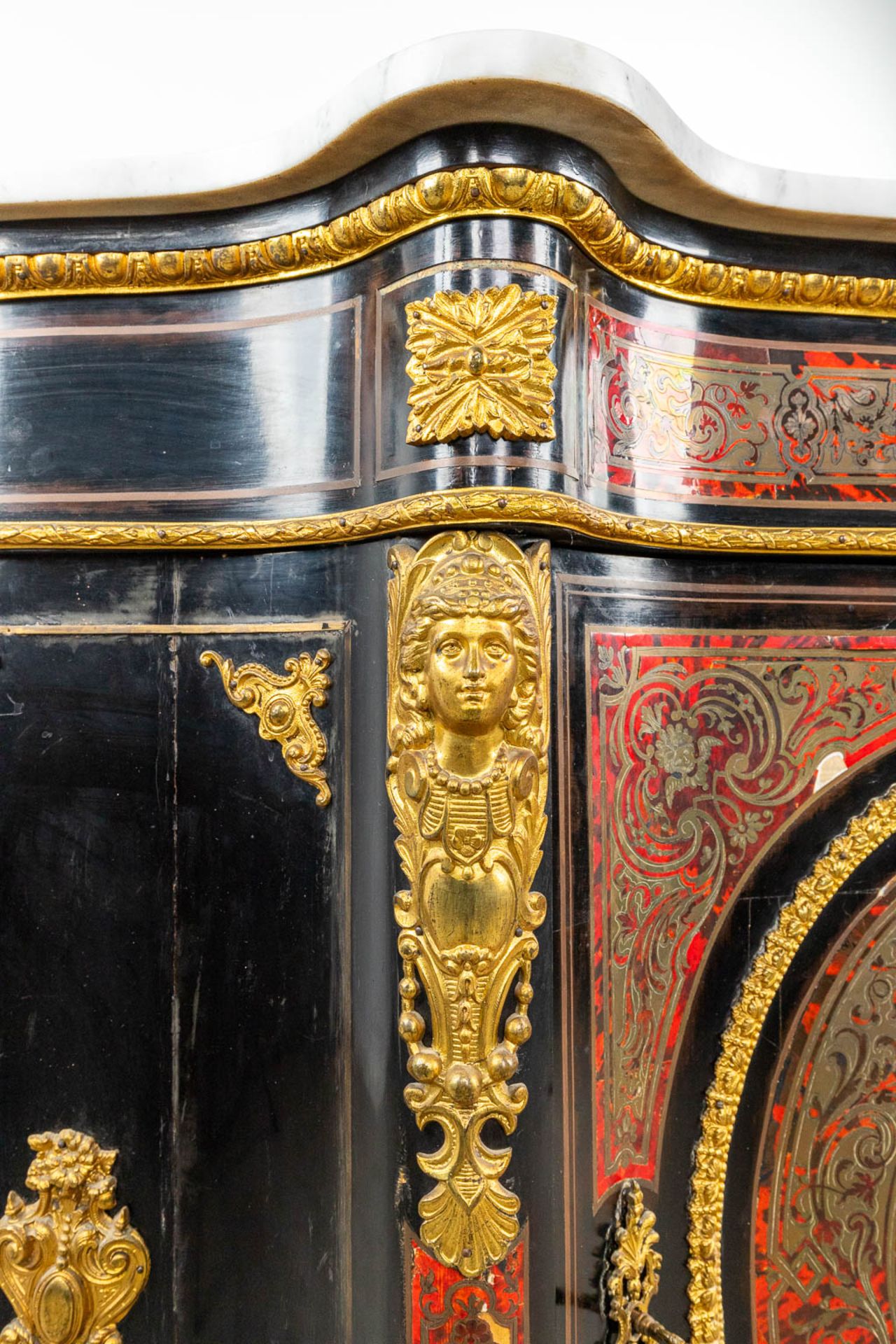 A cabinet with marble top made in Napoleon 3 style, mounted with bronze and finished with boulle tor - Image 16 of 18