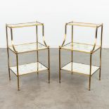 A pair of three tiers side tables made of brass and glass by Maison Jansen. (H:71cm)