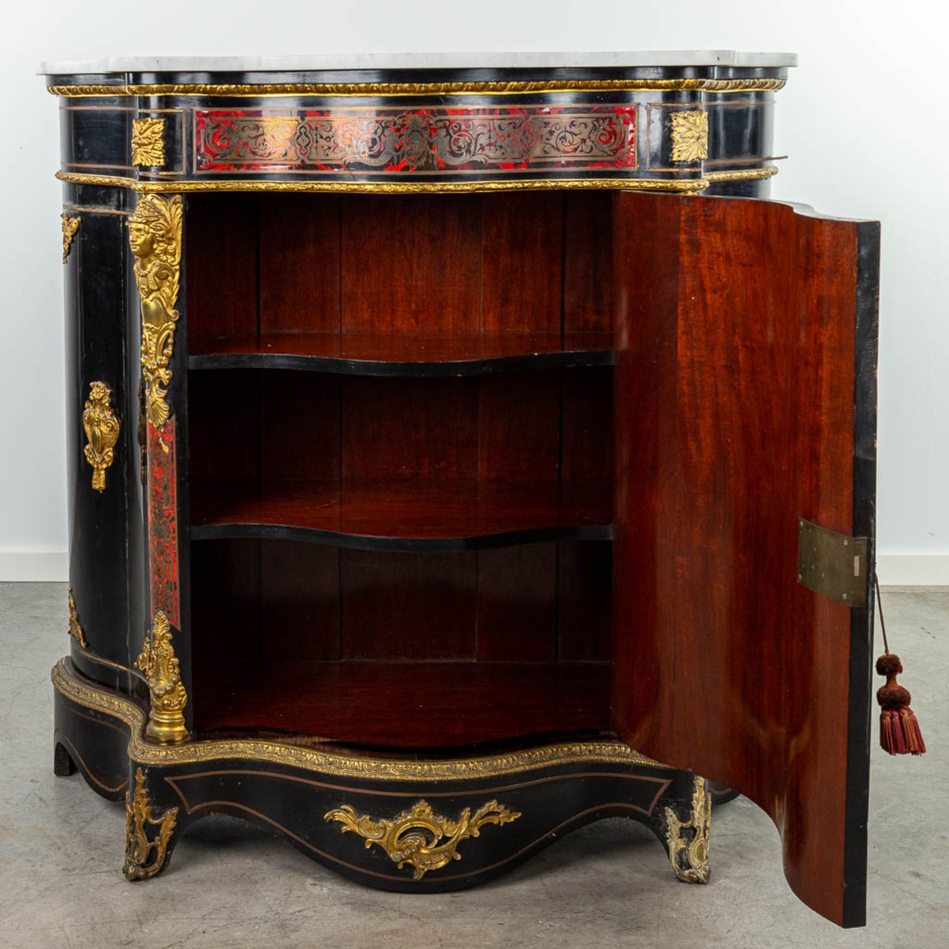 A cabinet with marble top made in Napoleon 3 style, mounted with bronze and finished with boulle tor - Image 5 of 18