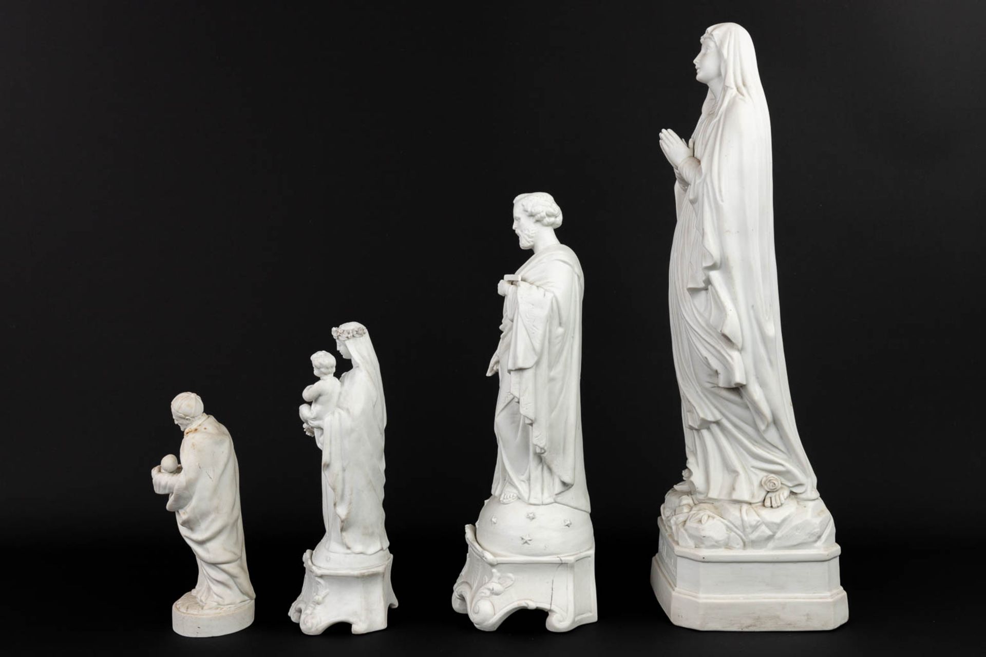 A collection of 4 biscuit porcelain statues of holy figurines. (H:52,5cm) - Image 10 of 16