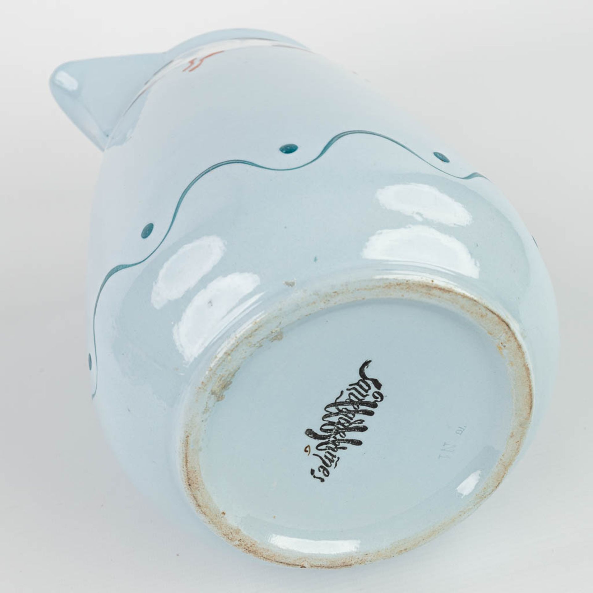 A jug and bowl made in art nouveau style with blue glaze and decorated with seagulls. Marked Sarregu - Image 14 of 20