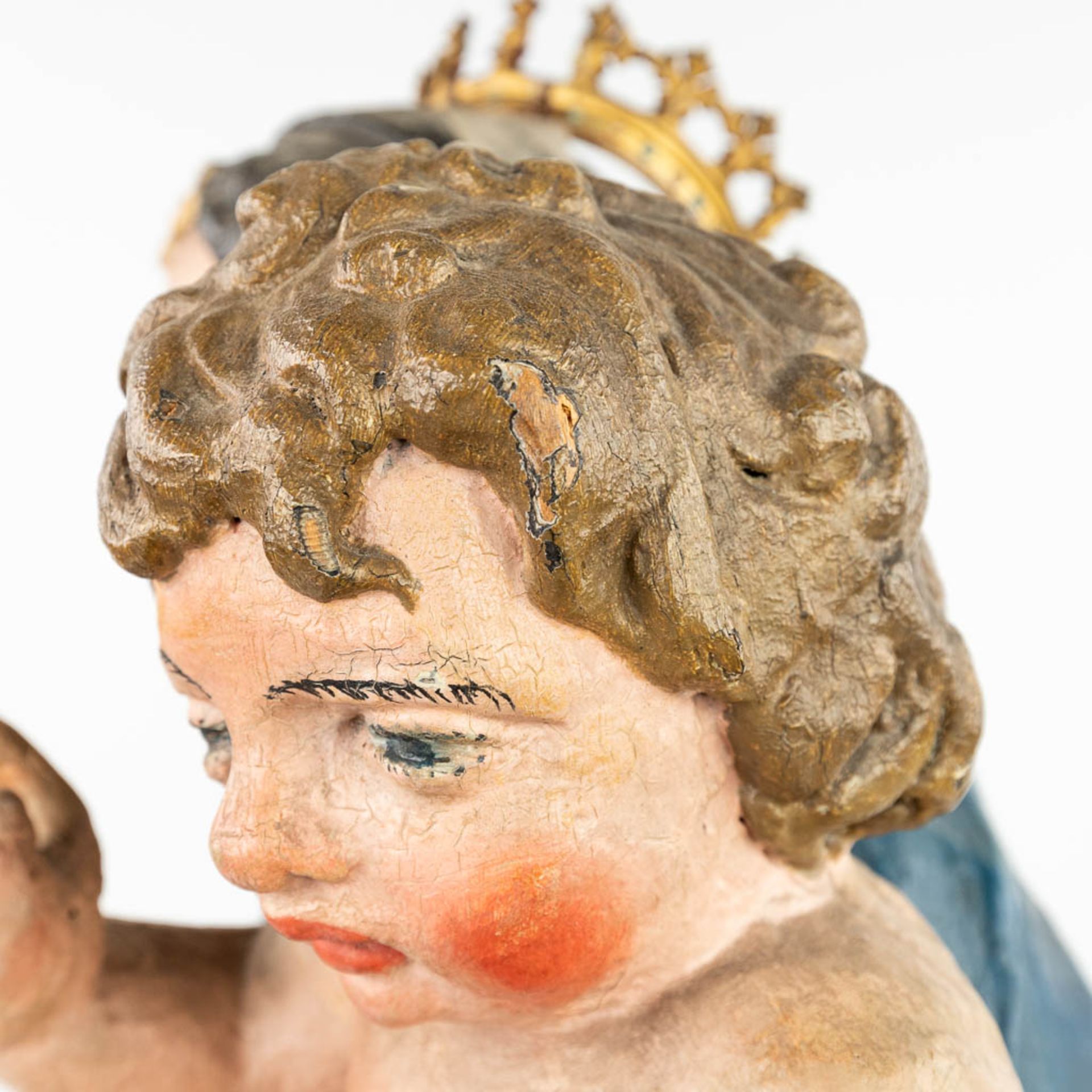 A patinated wood statue of Madonna with a child, standing on the serpent and half-moon. - Image 18 of 18