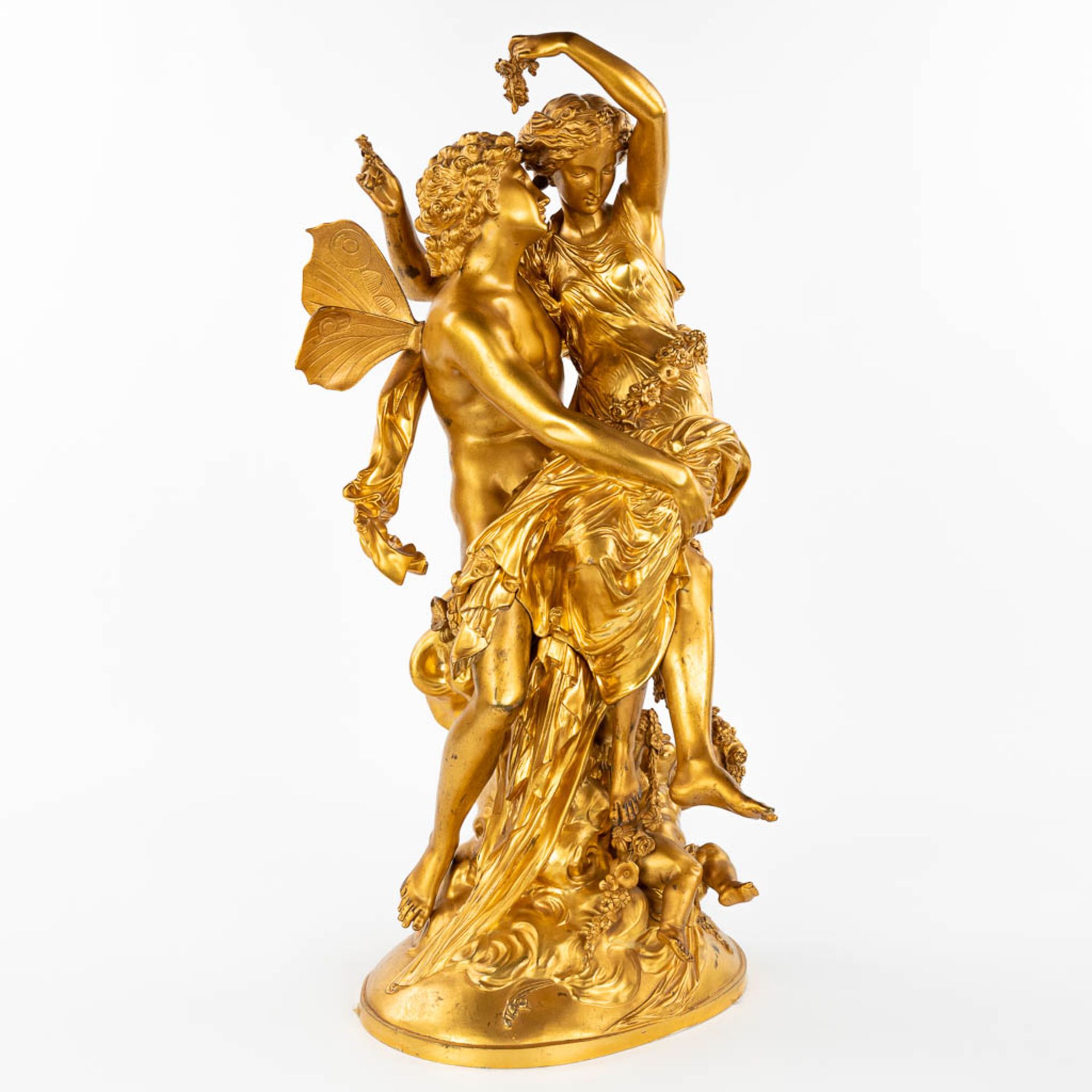 Mathurin MOREAU (1822-1912)(attr.) 'Zephyros and Flora', an exceptional neoclassical gilt bronze sta - Image 5 of 12