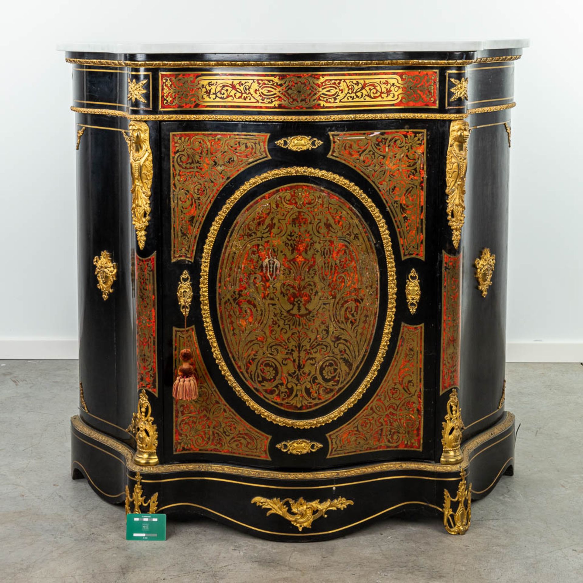 A cabinet with marble top made in Napoleon 3 style, mounted with bronze and finished with boulle tor - Image 10 of 17