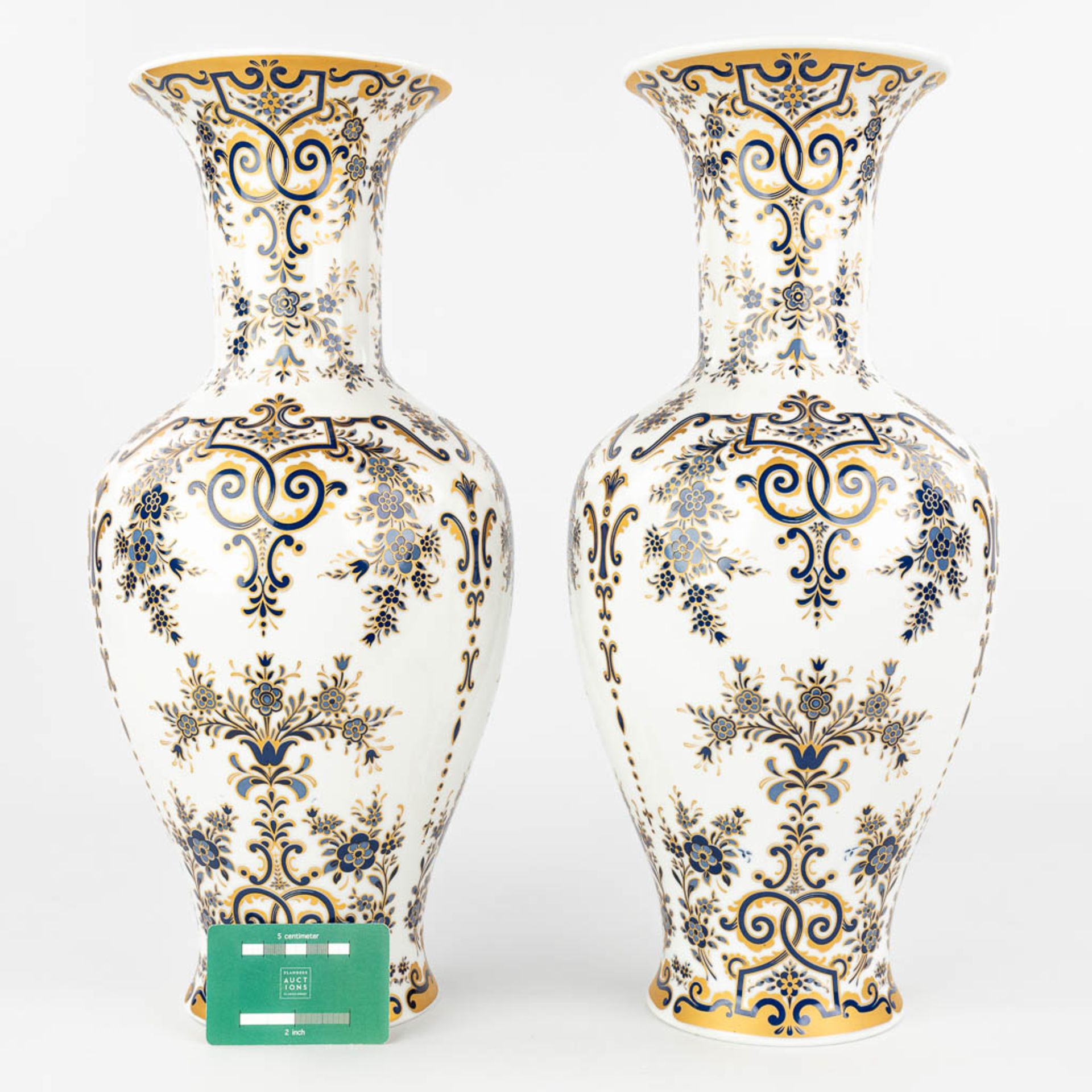 A pair of white porcelain vases with blue and gold decor marked Krautheim Bavaria and made in German - Image 6 of 13