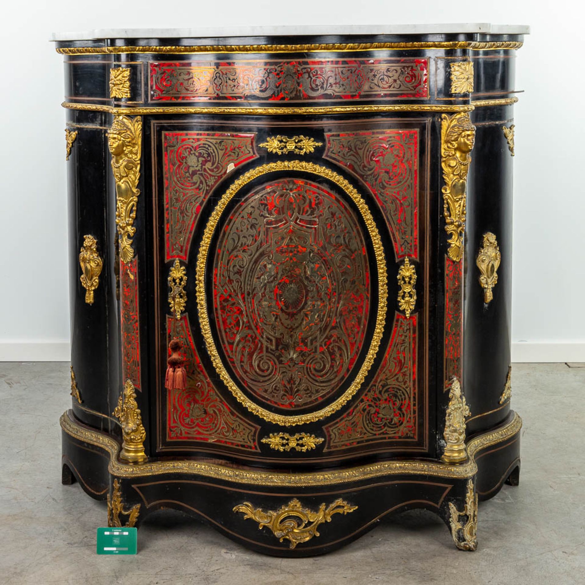 A cabinet with marble top made in Napoleon 3 style, mounted with bronze and finished with boulle tor - Image 13 of 18