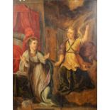 No signature found, a painting 'The Annunciation by Gabriel' oil on panel, Antwerp School, 17th cent