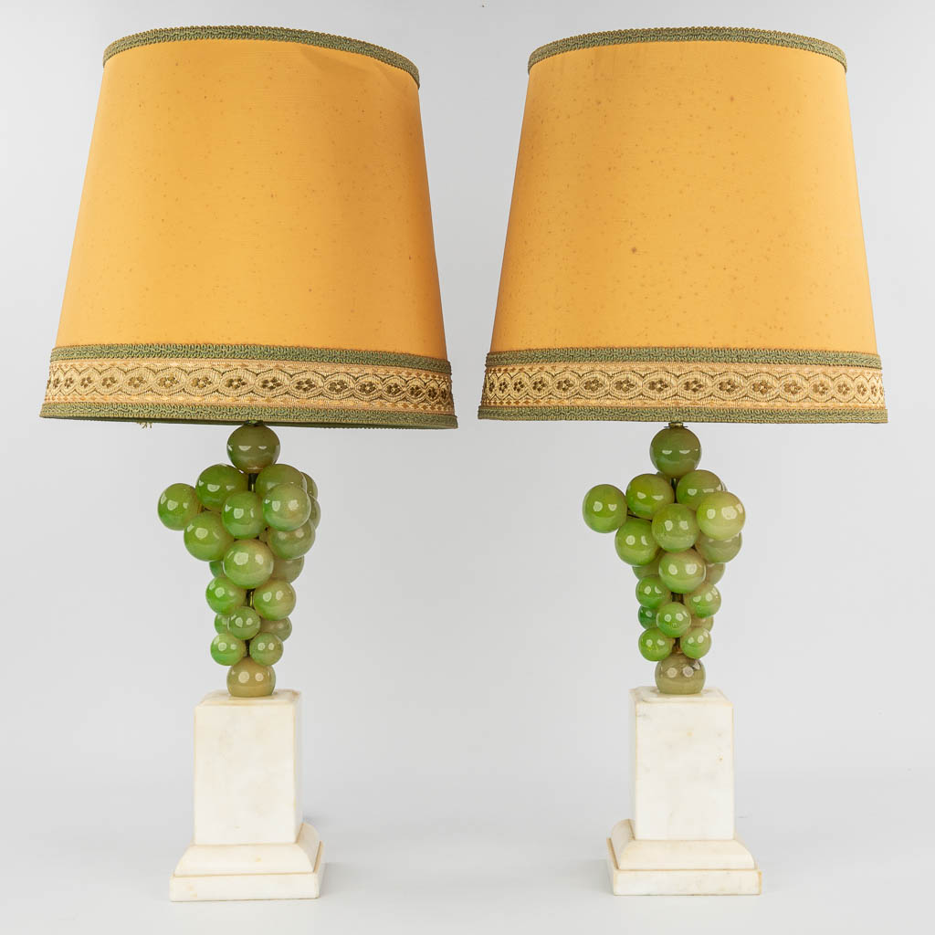 A pair of mid-century table lamps made of alabaster with grapes. Made in Italy. (H:46cm)