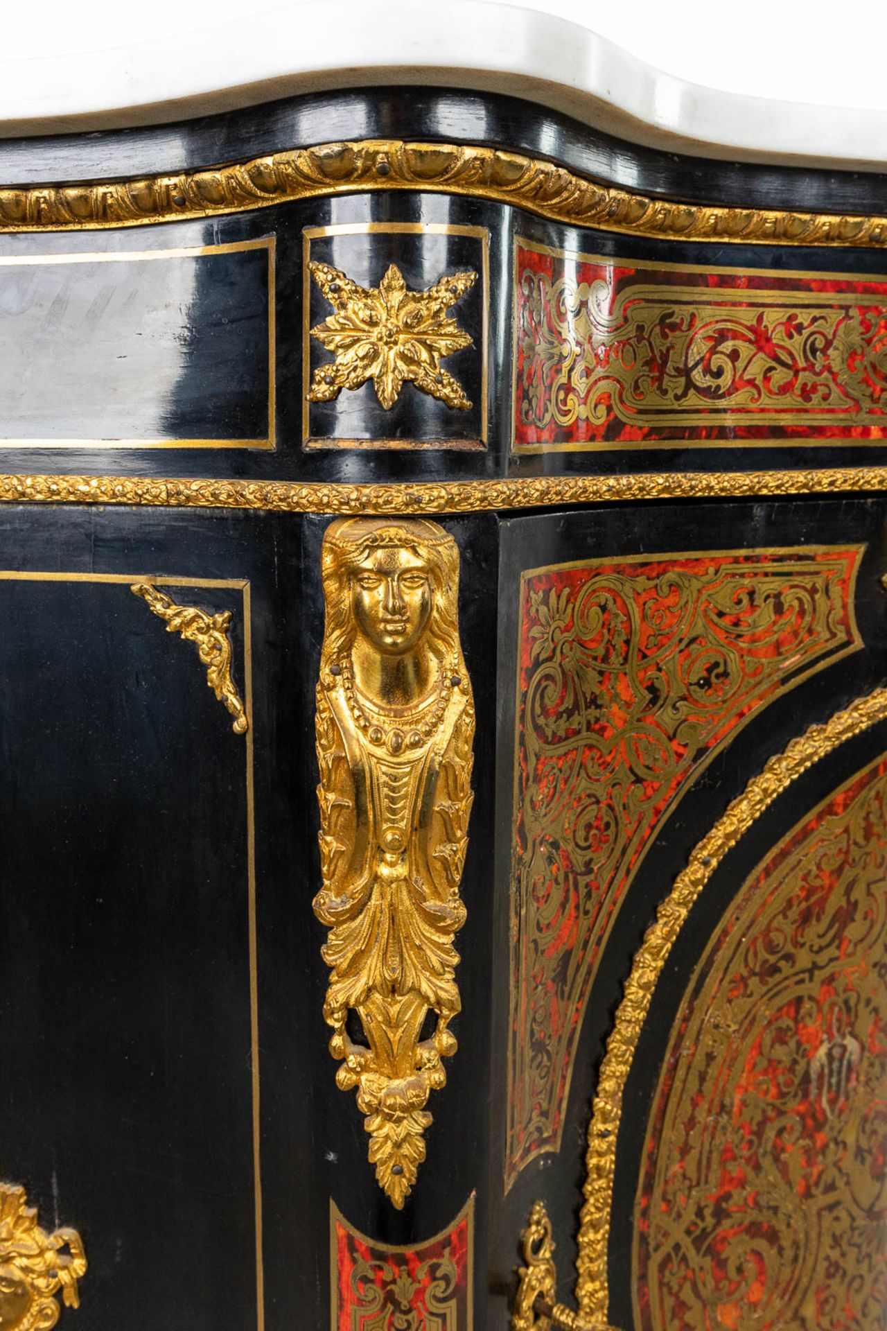 A cabinet with marble top made in Napoleon 3 style, mounted with bronze and finished with boulle tor - Image 11 of 17